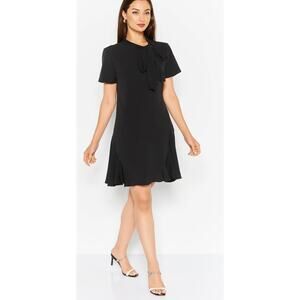 NWT CeCe‎ Black Mini Dress Bow Neck Ruffle Hem Size 4 Mod Classic Preppy